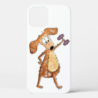 Cute Whimsical Brown Dog Lifting Weights