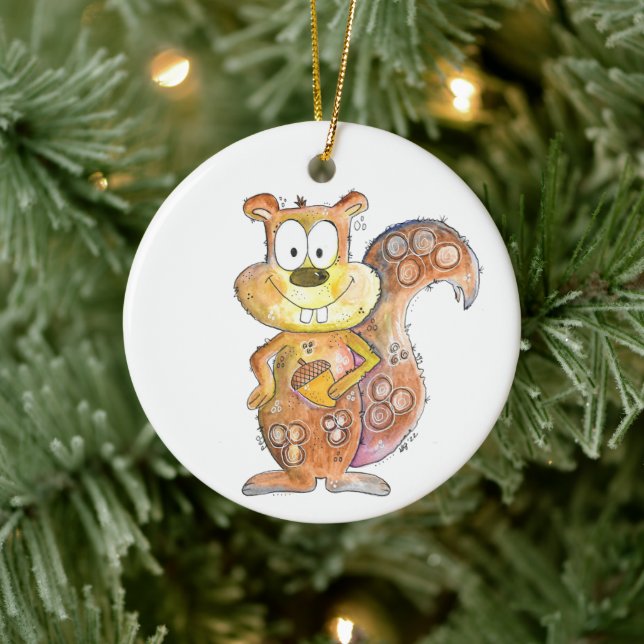 Cute Whimsical Brown Squirrel Ceramic Ornament (Tree)