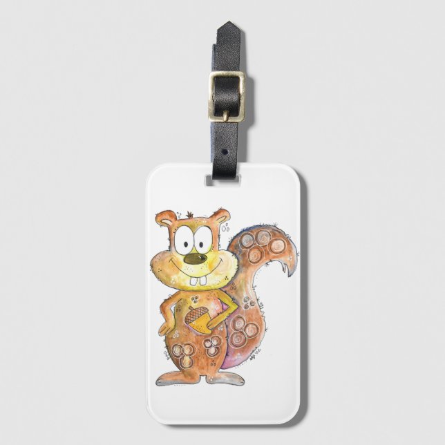 Cute Whimsical Brown Squirrel Luggage Tag (Front Vertical)