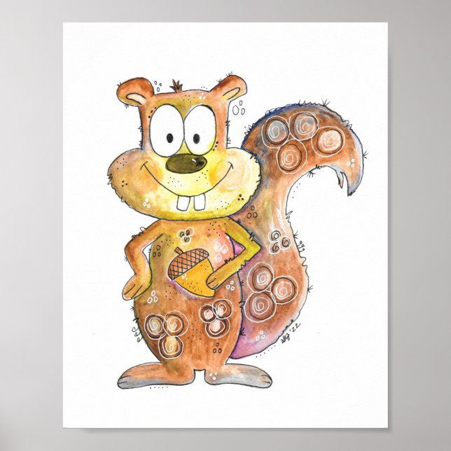 Cute Whimsical Brown Squirrel Poster (Front)