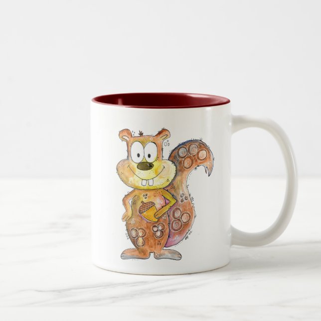 Cute Whimsical Brown Squirrel Two-Tone Coffee Mug (Right)