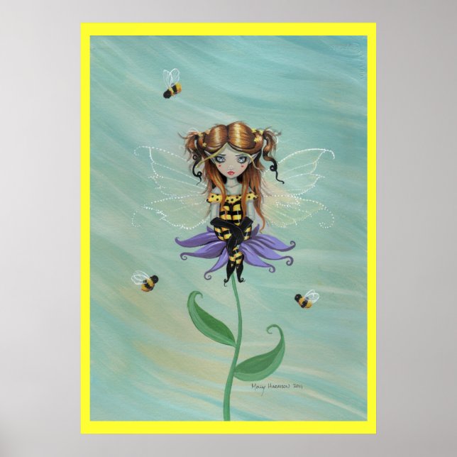 Cute Whimsical Bumble Bee Fairy Fantasy Poster (Front)