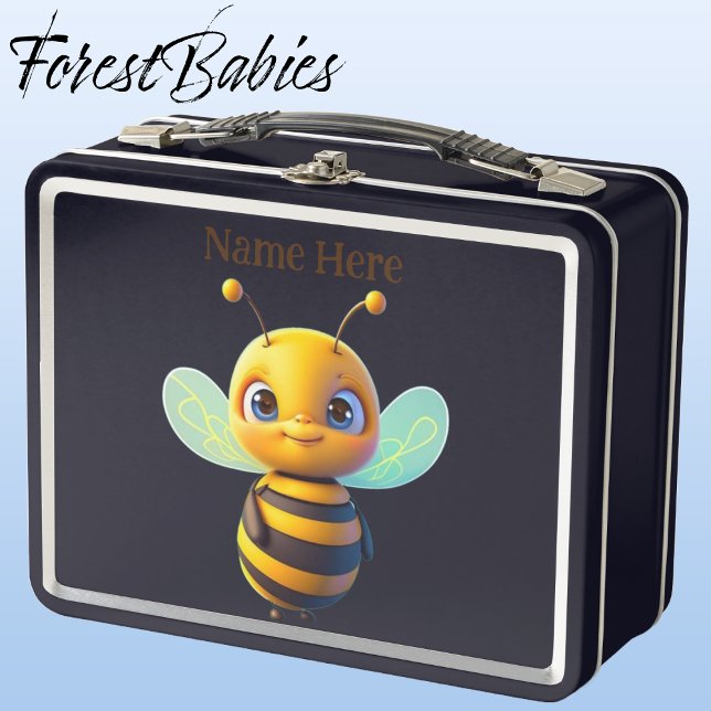 Cute Whimsical BumbleBee Insect Cartoon Graphic Metal Lunch Box (🐝 Bumble Bee, Black ForestBabies Lunch Box)