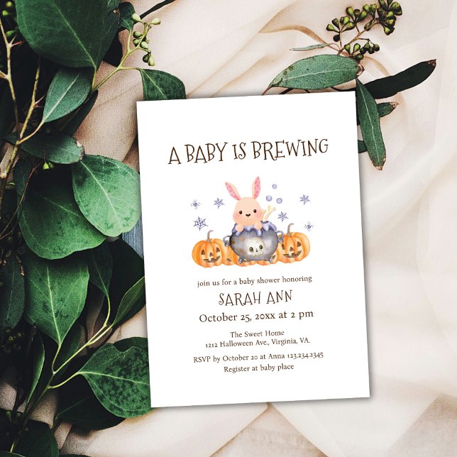 Cute Whimsical Bunny Brewing Haloween Baby Shower Invitation (Cute Whimsical Bunny Brewing Haloween Baby Shower Invitation)