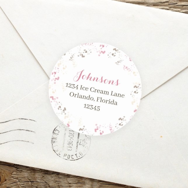 Cute Whimsical Calligraphy Sprinkle Return Address Classic Round Sticker (Creator Uploaded)