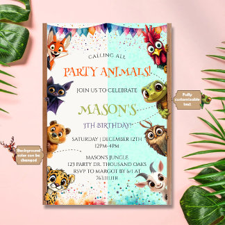 Cute Whimsical Calling All Party Animals Birthday Invitation