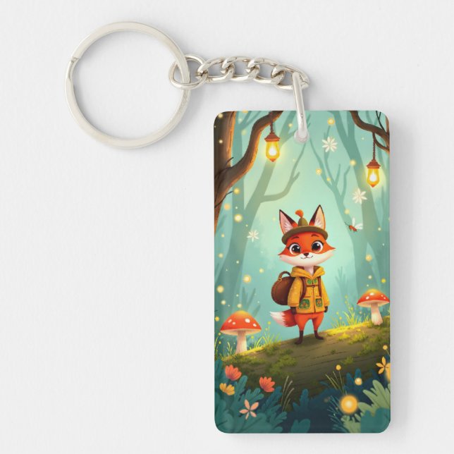 Cute Whimsical Cartoon Fox Key Ring (Front)