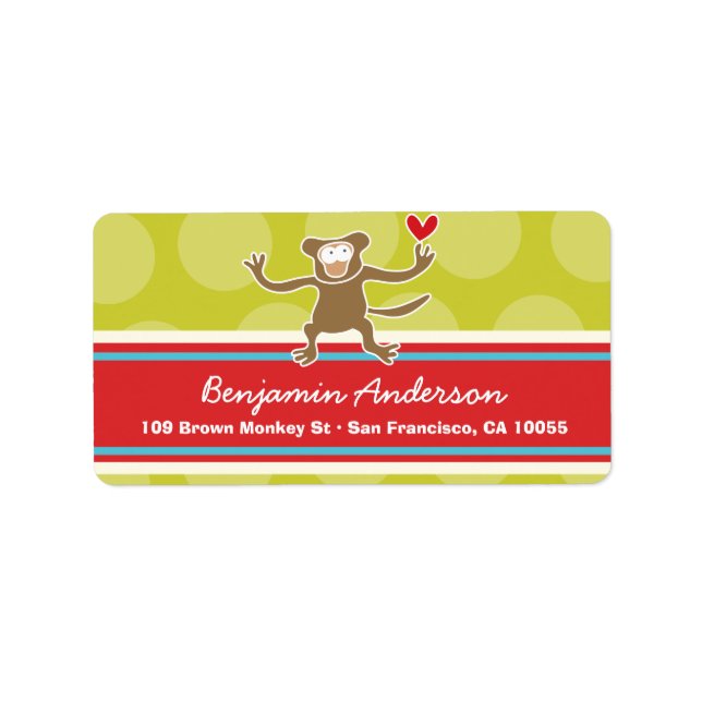 Cute Whimsical Cartoon Monkey Address Labels (Front)