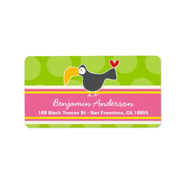 Cute Whimsical Cartoon Toucan Bird Address Labels (Front)