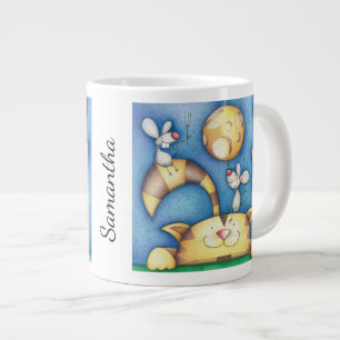 Cute Whimsical Cat and Mouse Moon Art Personalised Large Coffee Mug