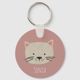 Cute Whimsical Cat Face Key Ring