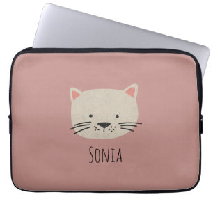 Cute Whimsical Cat Face Laptop Sleeve