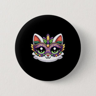 Cute Whimsical Cat In Festive Mardi Gras Mask 6 Cm Round Badge