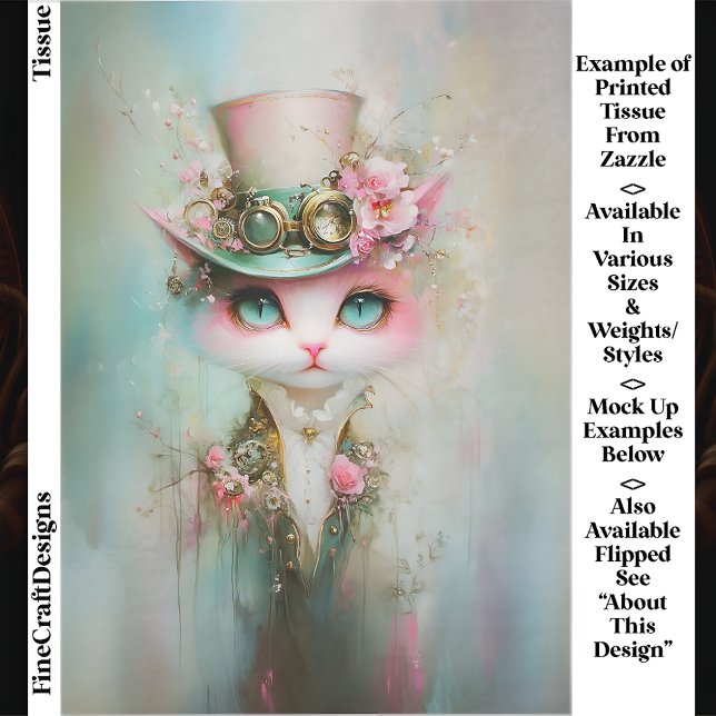 Cute Whimsical Cat in Steampunk Hat EE8R Decoupage Tissue Paper (Creator Uploaded)