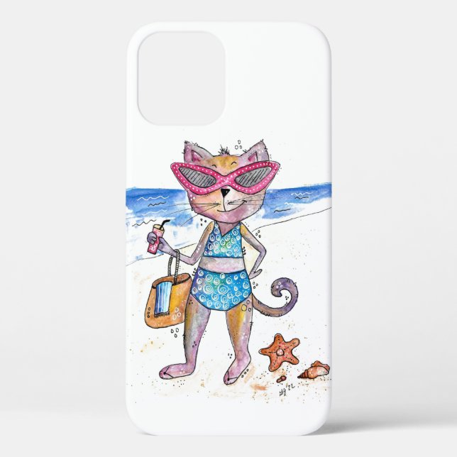 Cute Whimsical Cat on the Beach Case-Mate iPhone Case (Back)