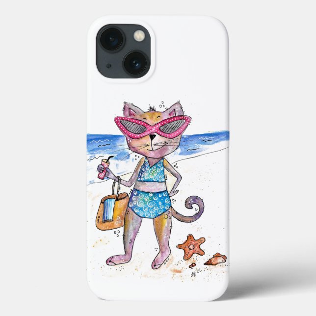Cute Whimsical Cat on the Beach Case-Mate iPhone Case (Back)