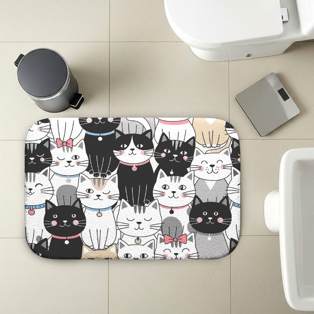 Cute Whimsical Cat Pattern Bath Mat (Creator Uploaded)