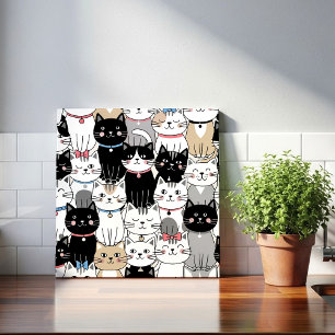 Cute Whimsical Cat Pattern Ceramic Tile