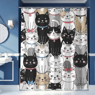 Cute Whimsical Cat Pattern Shower Curtain