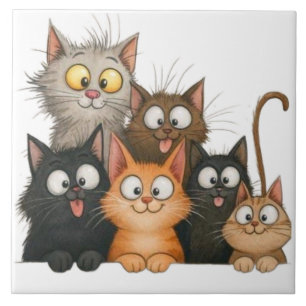 Cute Whimsical cats Ceramic Tile