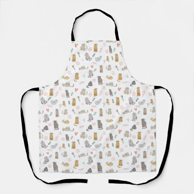 Cute Whimsical Cats Pattern Illustration Apron (Front)