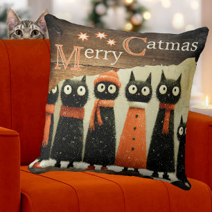 Cute Whimsical Cats Rustic Christmas Cushion