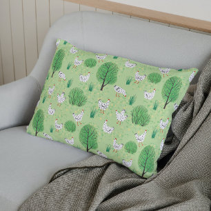Cute Whimsical Chicken Meadow Green Field Hens Decorative Cushion