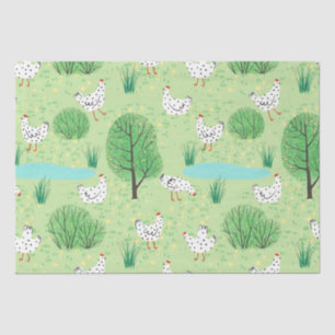 Cute Whimsical Chicken Meadow Green Field Hens Tissue Paper