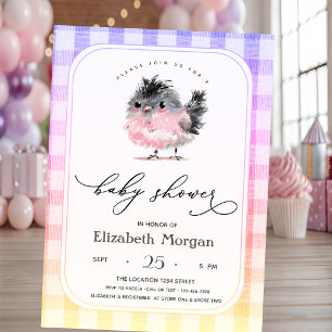 Cute Whimsical Chicken Plaid Baby Shower  Invitation