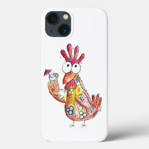 Cute Whimsical Chicken with Tropical Drink iPhone 13 Case