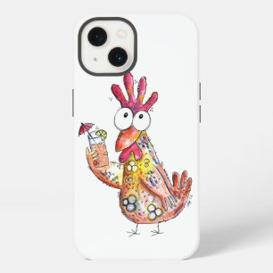 Cute Whimsical Chicken with Tropical Drink iPhone 13 Case