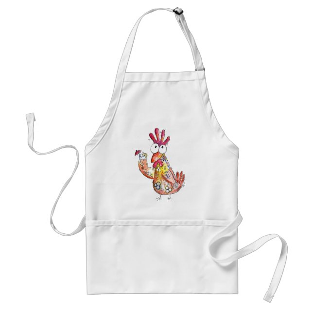 Cute Whimsical Chicken with Tropical Drink Standard Apron (Front)