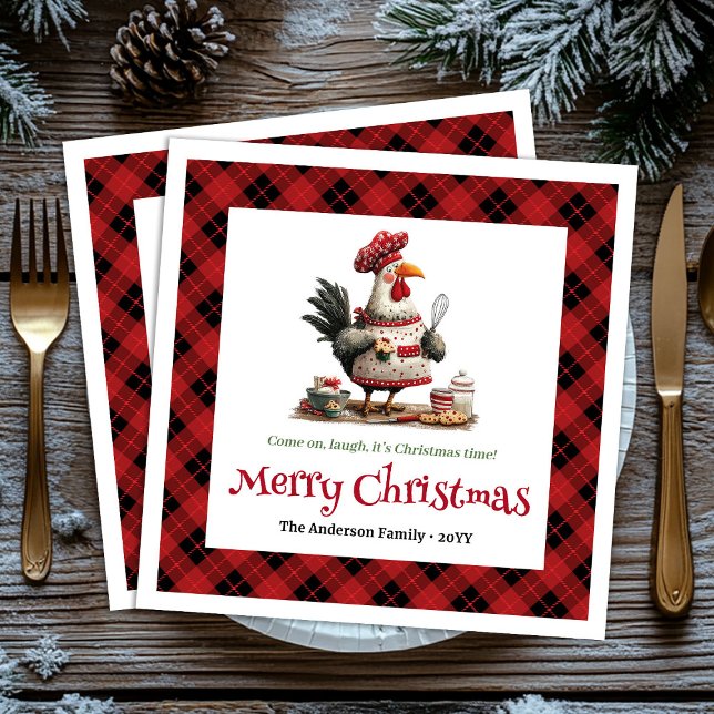 Cute Whimsical Chickens Editable Cartoon Style   Napkin (Cute Whimsical Chickens Editable Cartoon Style Christmas Napkins

)