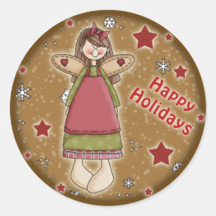 Cute whimsical Christmas angel Classic Round Sticker