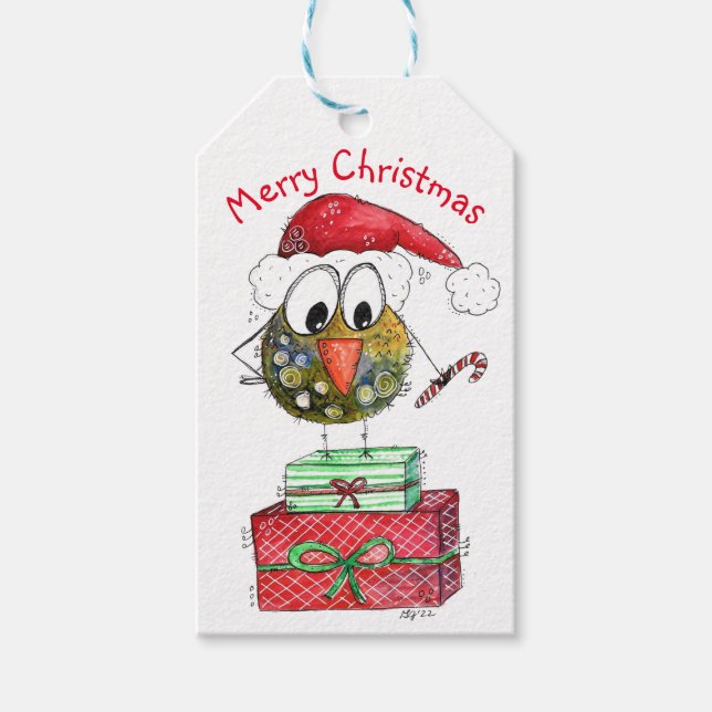 Cute Whimsical Christmas Bird Gift Tags (Front)