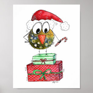 Cute Whimsical Christmas Bird Poster