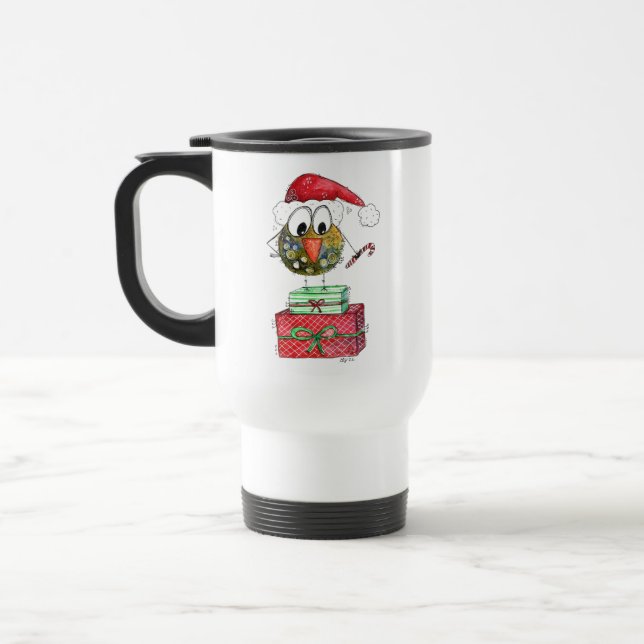 Cute Whimsical Christmas Bird Travel Mug (Left)