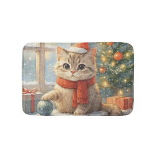 Cute Whimsical Christmas cat Bath Mat