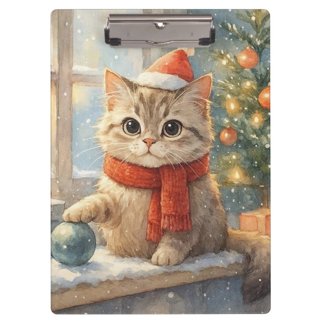 Cute Whimsical Christmas cat Clipboard (Front)