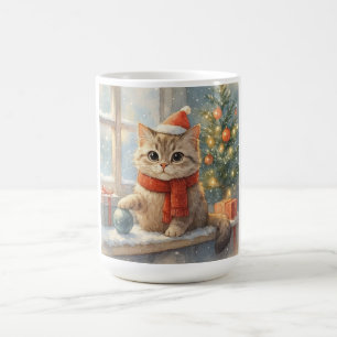 Cute Whimsical Christmas cat Coffee Mug