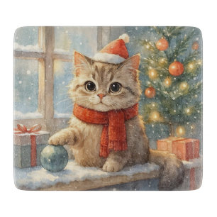 Cute Whimsical Christmas cat Cutting Board