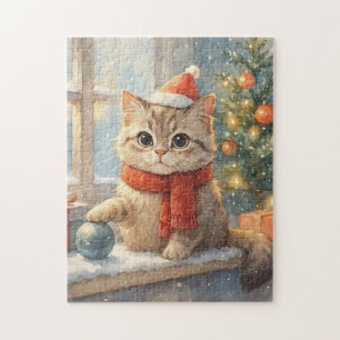 Cute Whimsical Christmas cat Jigsaw Puzzle