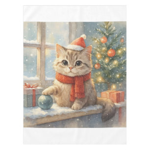 Cute Whimsical Christmas cat Tablecloth