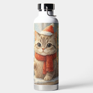 Cute Whimsical Christmas cat Water Bottle