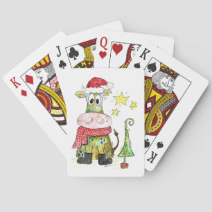 Cute Whimsical Christmas Cow Playing Cards