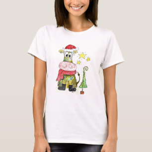 Cute Whimsical Christmas Cow T-Shirt