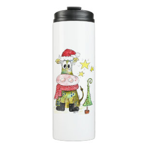 Cute Whimsical Christmas Cow Thermal Tumbler