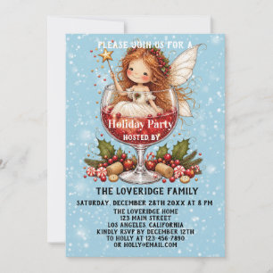 Cute Whimsical Christmas Fairy Blue Holiday Party Invitation