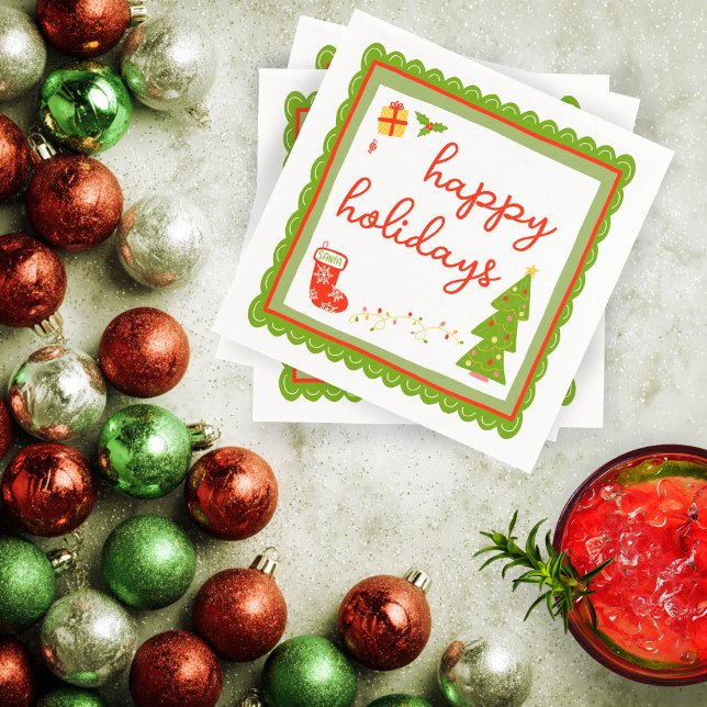 Cute Whimsical Christmas Icons HAPPY HOLIDAYS Napkin (Cute Whimsical Christmas Icons HAPPY HOLIDAYS Napkins
)