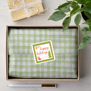 Cute Whimsical Christmas Icons HAPPY HOLIDAYS Square Sticker